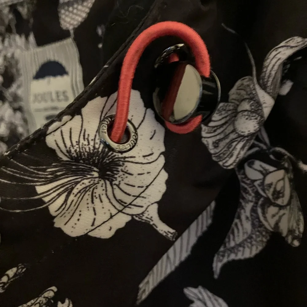 Joules Black and White Floral Rain Jacket - Picture 4 of 8